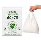 DAYMAND STORE Bolsas Plastico con Asas RESISTENTES de color BLANCO de 60x75 cm y con Material 70% Reciclado Bolsas de Plastico Camiseta Reutilizables de 50 micras muy resistentes
