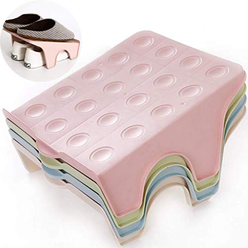 Space Saving Plastic Double Shoe Slot Stacker and Organizer Rack - 4-Pack Shoe Space Saver - Set of 4 Colors Shoe Rack Slots - Shoe Slots Organizer for Closet - Double Decker Shoe Rack for Closet