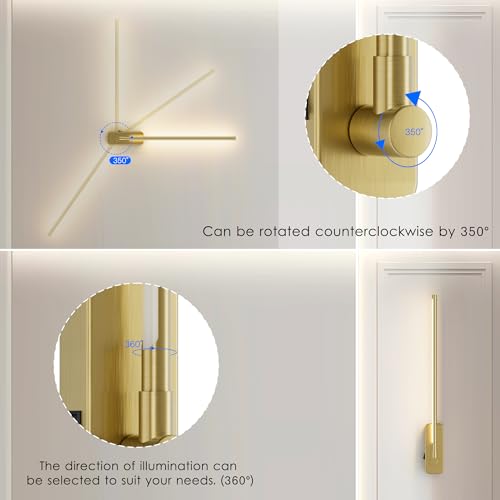 Image of Aipsun Battery Operated Wall Sconces,Wireless Wall Light with Remote Control Rechargeable Gold Battery Wall Sconce 350Rotate,Dimmable LED Wall Lights for Living Room,Bedroom (3000K&4000K&6000K)