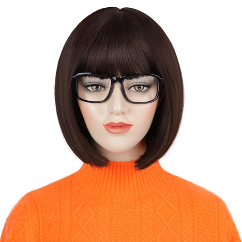 G&T Wig Brown Bob with Glasses