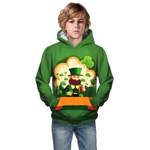 Youth Solid Classic Hoodies Little Boys Girls Kids Hooded Unisex Sweatshirt St. Patrick's Day Sweatpants & (Green, 160)2