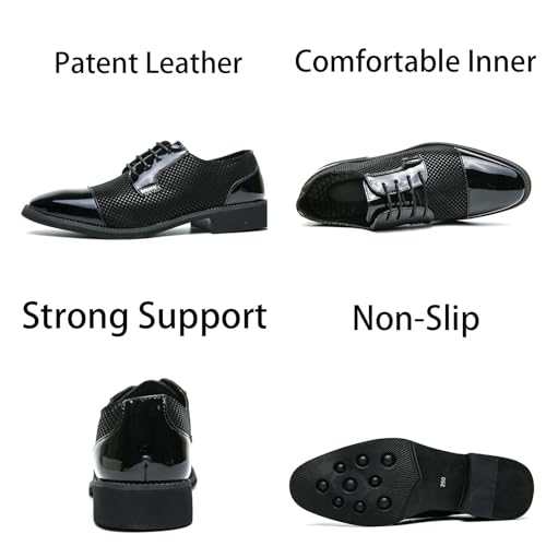 Mens Retro Two Tone Patchwork Patent Leather Lace-Up Dress Oxfords Shoes Casual Round Toe Non-Slip Derby Shoes for Business Casual Dress Prom Party 6