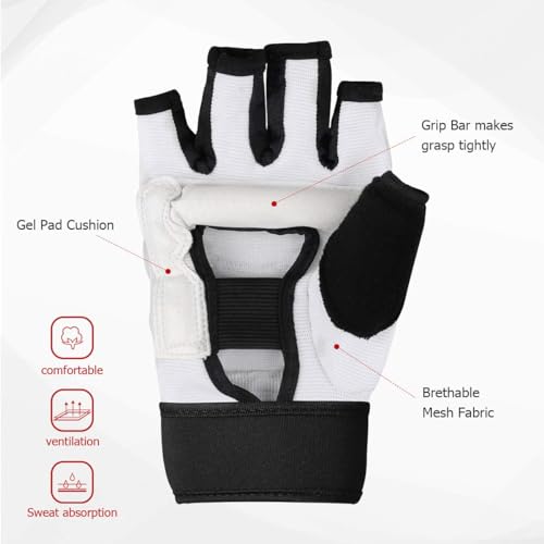 Generic Taekwondo Karate Gloves & Sparring Gear Foot Protector Set, Enhanced Protection Foot Guard and Half-Finger Glove Kit for Punch Bag Training, MMA, and Kickboxing (S), Small, White by Generic - Used condition - Image 2