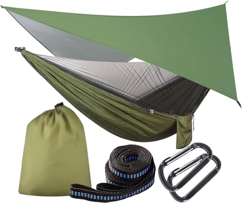 OTraki Hängematte Outdoor mit Tarp Moskitonetz, 290 x 140cm Ultraleicht Reise Camping Hammock Hängematten 200kg Last Kapazität für Wandern, Reisen, Garten, Terrasse