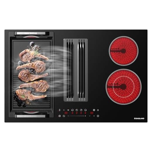 GASLAND Electric Downdraft Cooktop 31.5 Inch(80cm), 4 Burners Glass Radiant Stovetop 220V, 3-speed Max. 330 CFM Downdraft Exhaust