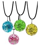 ZAMXHUG Ciondolo Fiore della Vita - 4pcs Collana,Gioielli Regalo Ciondolo del Dente di Leone del Fiore Essiccato Ciondolo Ciondolo Naturale del Dente di Leone Cabochon Trasparente Lucky Wish Jewelry