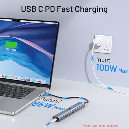 Image of 10Gbps USB C Hub with 4K@60Hz Video Display, Selore 5 Ports USB-C Splitter, C Port Data Transfer, 100W PD-in Charging, Dongle Multiport Adapter for MacBook Pro, iPad, Dell, HP, and More