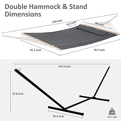 SUNCREAT 2 Person Hammock with Stand, Heavy Duty Portable Hammocks, 475 lbs Capacity, Dark Grey by SUNCREAT - Image 4