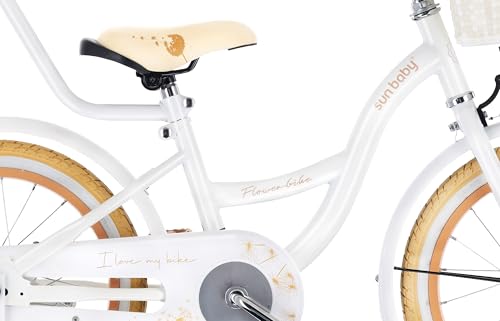 Miniatura 7 de Sun Baby Bicicleta Para Niñas Flower Bike, Tamaño De Rueda 12 14 16 Pulgadas, Con Barra De Empuje Desmontable, Bicicleta Infantil Para Niñas De 2 A 6 Años 16 Pulgadas, Blanco Beige