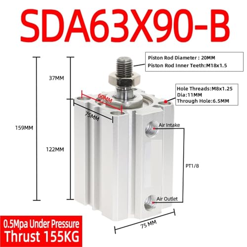 Cylindre pneumatique SDA63 alésage 63mm compact double effet pour automatisation - 2