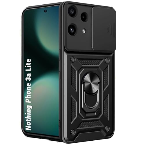 Image of TheGiftKart Tough Armor Bumper Back Cover Case for Nothing Phone 3a Lite 5G | Sliding Camera Cover, Kickstand & Ring Holder | 360 Protection Back Cover for Nothing Phone 3a Lite 5G (PC & TPU, Black)
