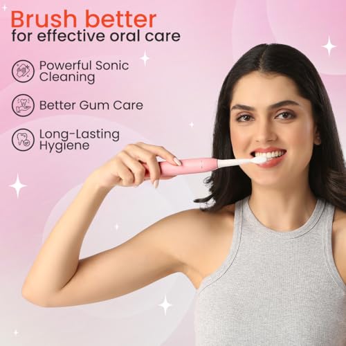 Image of Toothsi Electro i8 Sonic Electric Toothbrush | Smart Electric Toothbrush for Men & Women | with 5 Modes & 3 Brush Heads | IPX 7 Waterproof | Rechargeable | Oral Care | Pink