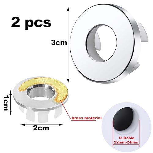 2 Stück Waschbecken Überlauf Abdeckung,Waschbecken Überlauf,Überlauf Waschbecken,Waschbecken Überlauf Ring,für Waschtisch Loch mit Ø 22-24 mm Öffnung,Silber (Kupfer Material)