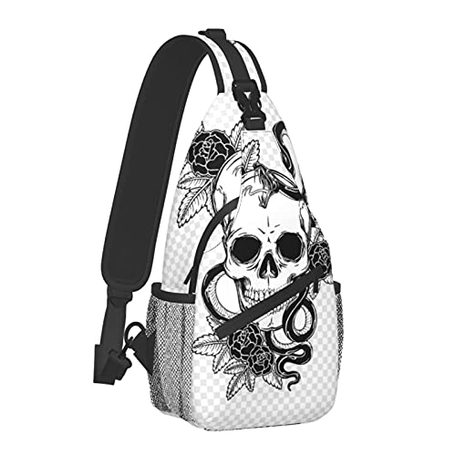 BYTKMFD Zwart en wit schedel illustratie Cross Borst Bag Diagonaal, Sling Rugzak, Weekend Outdoor Wandelen Reizen… - Image 3