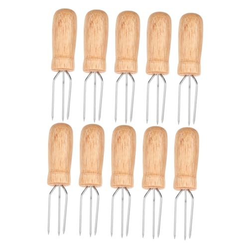 Toddmomy 10Piezas Tenedor Inoxidable Madera Set de Barbacoa Picnic y Camping Brochetas Versátiles Asar y Verduras