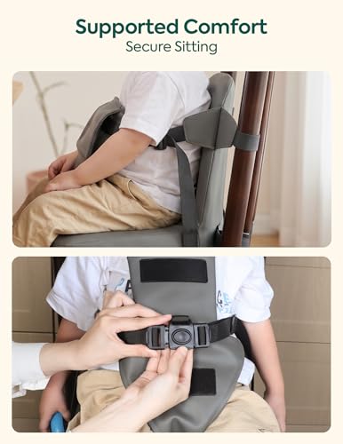 Image of Babelio Ergo-Rest Booster Seat for Kitchen Chair, Promote Proper Upright Posture, Non-Slip with Backrest & Adjustable Straps, Stain-Resistant Faux Leather, Fits Toddlers 1-5 Years, Dark Grey