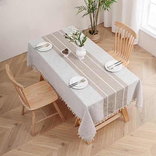 Nappe imperméable anti-tache en coton lin marron pour table