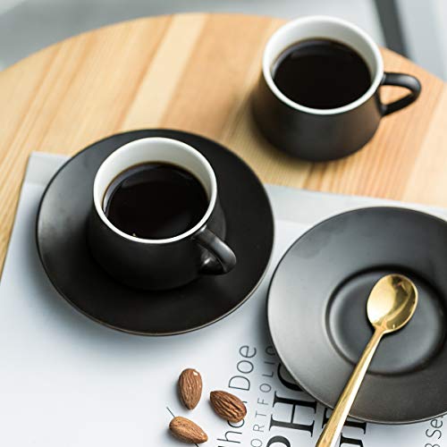 Yhosseun Coffee Espresso Cups With Saucers Set With Cup Holder 4 Oz, Set Of 6 - Demitasse Cups Black #TOP2