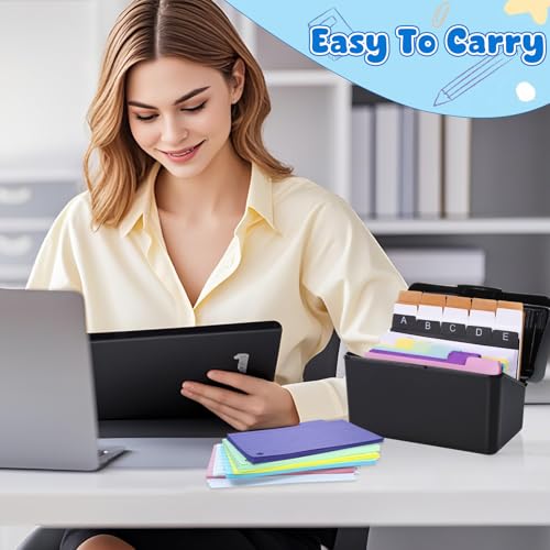 Gigmeta Karteikarten Box, Lernkarteibox mit 180 Bunten Verdickten Liniert Karteikarten, 15 Registern, 6 Ringen und 6 Aufklebern – Perfekt für Studium, Schule, College, Büro und Zuhause