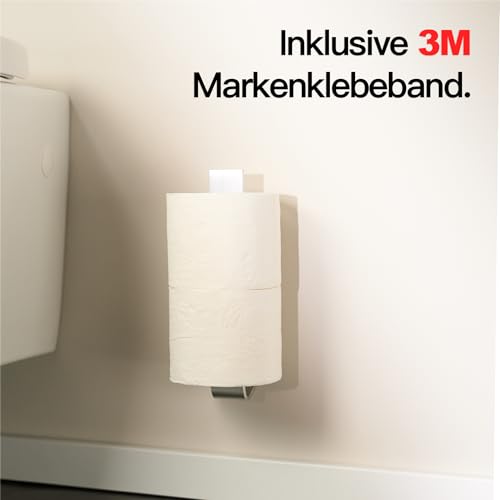 Designfabrik Hamburg Ersatzrollenhalter ohne Bohren | Toilettenpapierhalter selbstklebend für 2 Klorollen | Wandhalter für Bad & Gäste WC | WC Rollenhalter Schwarz | Modernes Design | Silber Gebürstet