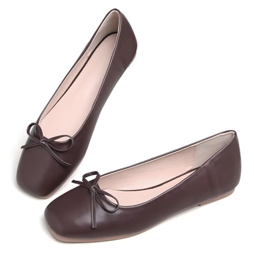 Hee grand Women's Ballet Flats Bowknot Square Toe Dressy Flat Shoes for Casual Work Comfort Slip On Flats2
