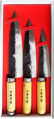 Buheung Rail Forged Cast Iron Kitchen Chef Knife Santoku Handmade 3pcs Gift Set