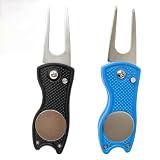 Oncjilu 2 Stück Pitchgabel, Pitching Gabel Golf mit Magnetischem Ballmarker, Robustes Golfwerkzeug für Divot Reparatur, Golf Pitchgabel Set aus Edelstahl, Praktisches Zubehör für Golfplätze