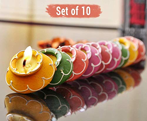 SATVIK-10-Pc-Set-Matki-Clay-Diya-Diwali-Wax-Filled-Dia-for-Puja-Pooja-Traditional-Handmade-Terracotta-Earthen-Vilakku-Oil-Lamp-Diyas-Natural-Mitti-Welcome-Deepawali-Decoration-Indian-Gift-Items