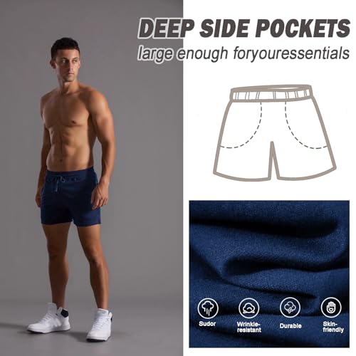 Image of Men 5.5 /7 Inch Cotton Sweat Shorts Men Cotton Workout Short with Pockets
