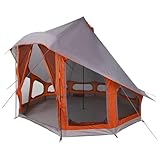 HOMELEN Family Tipi Tent Grey Orange Waterproof Flame Resistant Outdoor Camping Shelter with Carry Bag 404x370x270 cm Spacious Design for Camping Festivals and Backyard Adventures