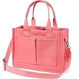 EWSNM Canvas Tote Bagfor Women, Large Laptop Travel Tote Handbag Totes with Crossbody Shoulder Teachers Reusable Grocery Bags - Magenta