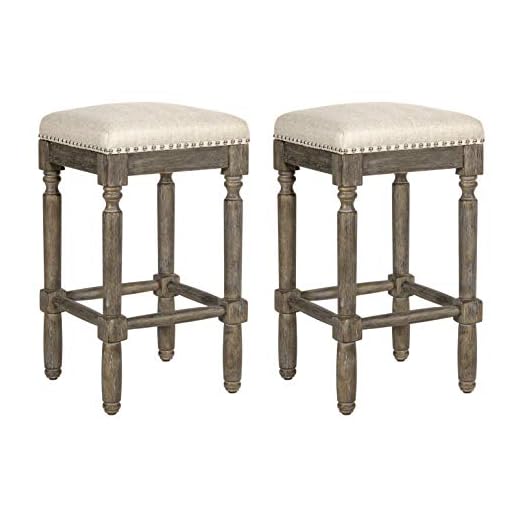 Ball & Cast Counter Height Stool Upholstered Counter Bar Stools Weathered Grey Finish 26" H, Taupe Fabric 2-Pack