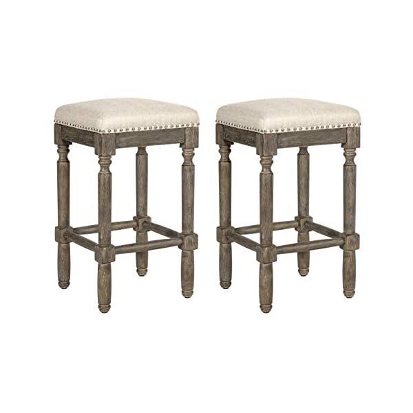Ball & Cast Counter Height Stool Upholstered Counter Bar Stools Weathered Grey Finish 26" H, Taupe Fabric 2-Pack