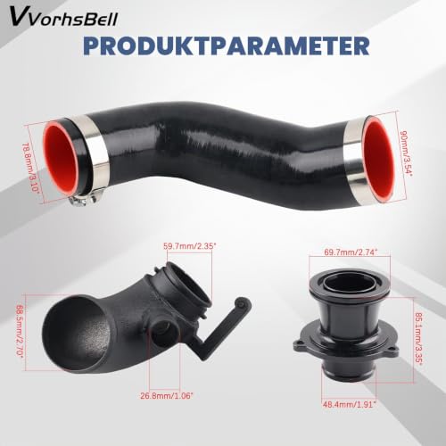 VVORHSBELL Turbo-Einlassrohr-Set, kompatibel mit VW Golf MK7/7.5 GTI R, Audi A3 S3 8V TT EA888 IS20 IS38 – High Flow Aluminium Ellenbogen & Silikonschlauch & Schalldämpfer löschen