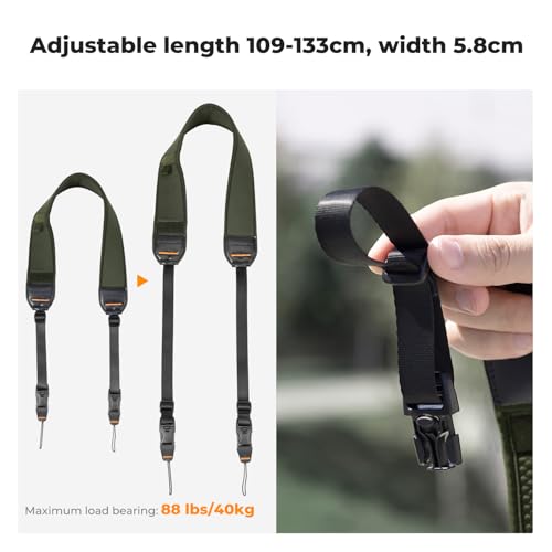 Image of K&F CONCEPT Camera Neck Strap for Photographers, Soft Neoprene Adjustable Shoulder Belt with Zipped Pockets