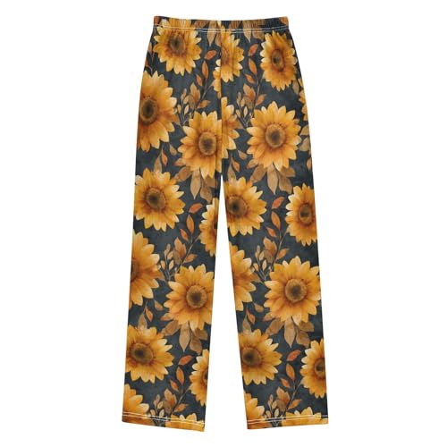 Pajama Pants Lounge Sleep PJ Bottoms Sleepwear Elastic Waist Drawstring S Sunflower Black2