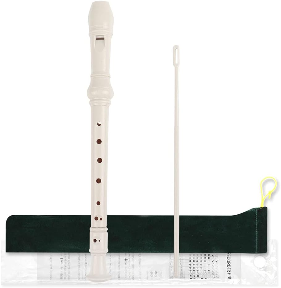Mr.Power Soprano Recorder ABS Plastic Recorders German Style C Key with Cleaning Rod, Thumb Rest, Fingering Chart, Case Bag (White)