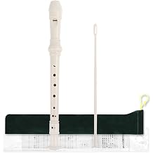 Mr.Power Soprano Recorder ABS Plastic Recorders German Style C Key with Cleaning Rod, Thumb Rest, Fingering Chart, Case Bag White