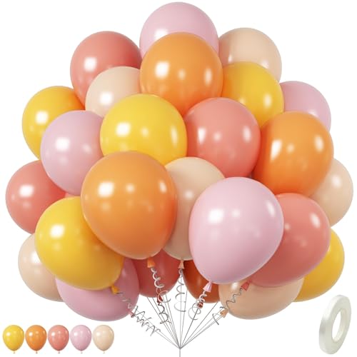 Boho Daisy Balloons, 12 Inch Dusty Pink Yellow Balloons, Lemon Yellow Dusty Pink Nude Brown Pastel Pink Latex Balloon for Boho Daisy Theme Birthday Baby Shower Wedding Party Decorations