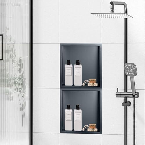 Niche de douche encastrée gain de place étagère murale inox 2 tablettes