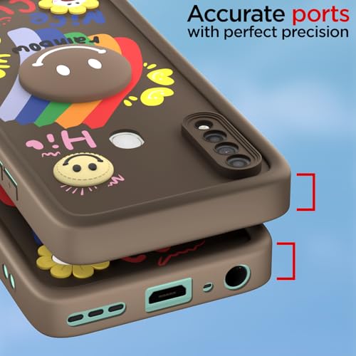 Image of Pikkme Back Cover for Oppo A31 | Soft Silicone| Cute Rainbow Smile & 3D Cartoon Flower Design | Shockproof Raised Camera Protection Bumper Case (Brown)