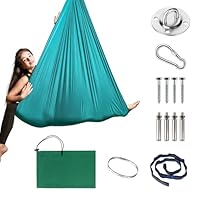 PTSUPLES Aerial Yoga Hängmatte Set, Yoga-Hängstuhl-Schaukel (Grün), 1,5 × 1,4 m, Tragfähigkeit 200 kg, inkl. Karabiner, Befestigung, Nägel & Zubehör, ideal für Übungen