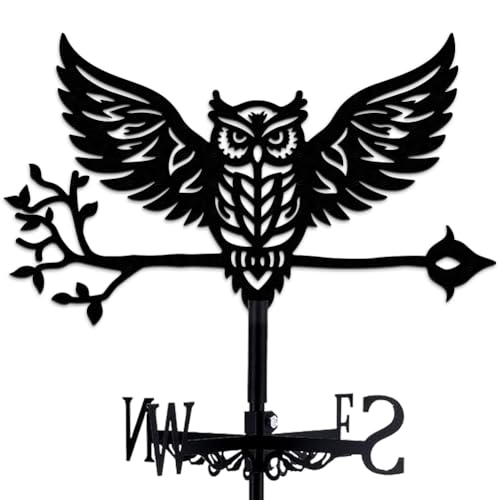 INFUNLY Eulen Wetterfahne Retro Eulen Wetterfahne Aus Metall Eulen Windfahne Tier Schwarzer Wetterhahn Aus Eisen Hohler Windrichtungsanzeiger Für Den Außenbereich Hof Dach Koppel Dekor 14.1x10.65cm