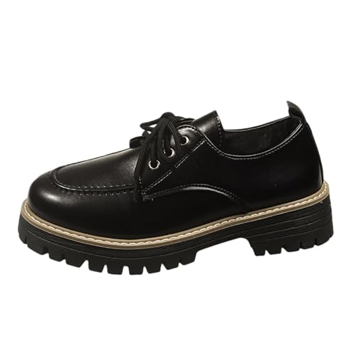 2026 - Zapatos casuales para mujer, a la moda, color sólido, con cordones, plataforma Mary Jane, cómodos mocasines para uso diario para mujer, Black, 39 EU