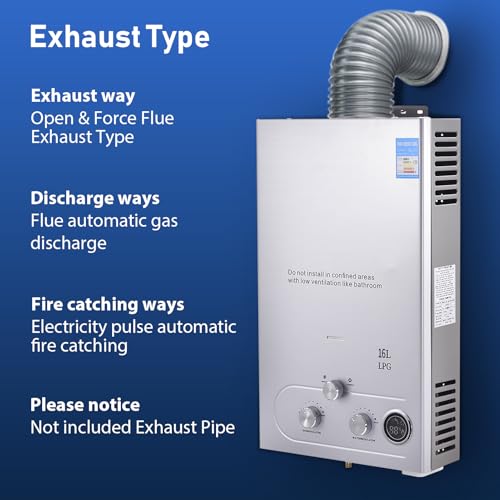 Durchlauferhitzer Gas 16L, 32KW LPG Propan Warmwasserbereiter Durchlauferhitzer Super Niedrigem 0,5bar...