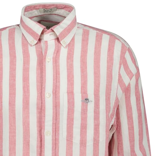 Gant Reg Cotton Linen Stripe Shirt Chemise, Rose, S Hommes
