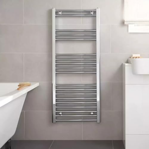 Suprills Heated Chrome Towel Rail Radiator Mirror Chrome Finish Suitable For Any Bathroom or Kitchen -117.5 x 50 x 3 cm