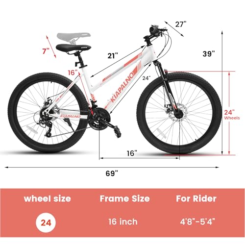Ecarpat 24 Inch Mountain Bike, Disc Brakes 21 Speeds Women Mens Bike, Steel Frame and Suspension Fork, Adult and Teens Sport Bicycle for Urban Trail Snow Commuter White