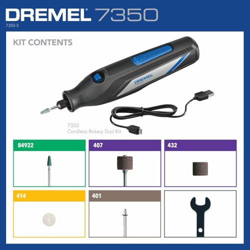 Image of Dremel 7350-5 Cordless Rotary Tool Kit, Includes 4V Li-ion Battery and 5 Rotary Tool Accessories - Ideal for Light DIY Projects and Precision Work