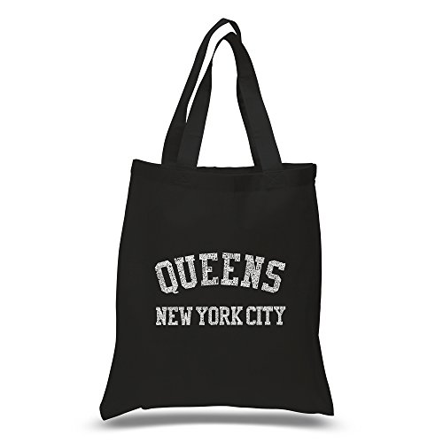 LA POP ART Word Art S Tote Bag - Popular Neighborhoods in Queens New York - Word Art Black